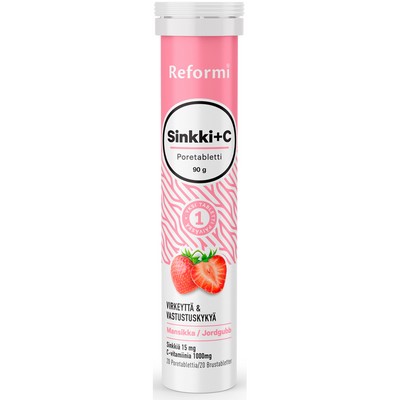 Цинк и витамин с клубничным вкусом С Reformi Sinkki + C, 20 шипучих табл