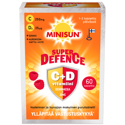 Витамины для защиты от простуды Minisun Super Defence Vadelma-hunaja 60 табл вкус малина мёд