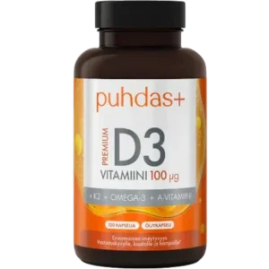 Жирорастворимые витамины Puhdas+ Premium D3-vitamiini 100 µg + K2 + Omega-3 + A-vitamiini