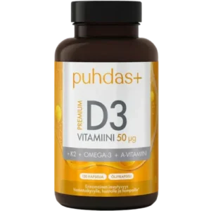 Жирорастворимые витамины Puhdas+ Premium D3-vitamiini 50 µg + K2 + Omega-3 + A-vitamiini